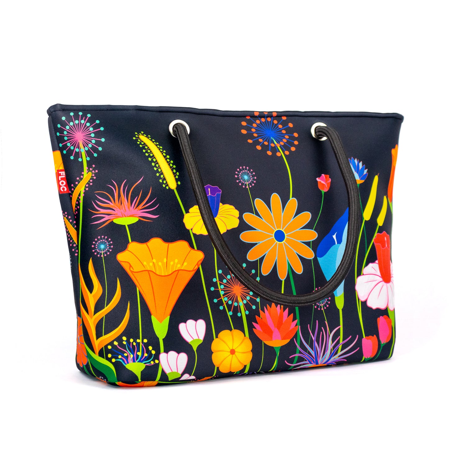 Tote Bag Flores Coloridas Preta