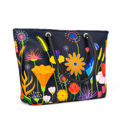 Tote Bag Flores Coloridas Preta