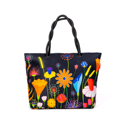 Tote Bag Flores Coloridas Preta